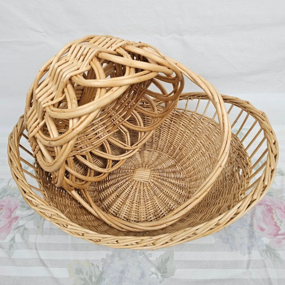 Wicker‎ Woven Basket Natural Tone Decorative Handle Set